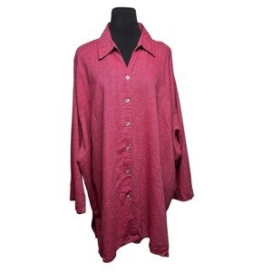 Erica Brooke Linen Tunic Top Button Up Womens 36 3X+ Red Linen Artsy Lagenlook